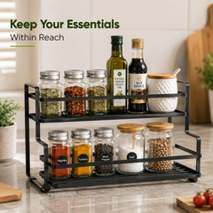 Black Two-Tier Spice Rack for Kitchen Organization