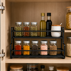 Black Two-Tier Spice Rack for Kitchen Organization