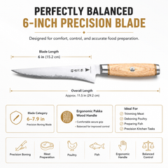 GoldCut 6'' Handmade Boning Knife Meat Cutting Japanese Kitchen Chef Knives Sharp Fish Knife Pakka Wood Handle for Chefs